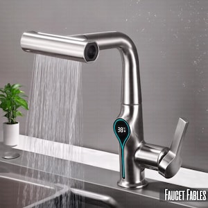 Waterfall Temperature Digital Display Brush Nickel Basin Faucet Lift Up Down Stream Sprayer Hot Cold Water Sink Mixer Wash Tap For Bathroom