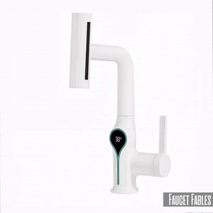 Waterfall Temperature Digital Display White Basin Faucet Lift Up Down Stream Sprayer Hot Cold Water Sink Mixer Wash Tap For Bathroom