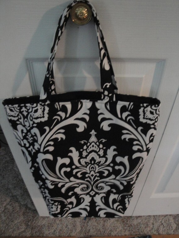 Tote/grocery Reusable Eco Bag Black & White Large Damask Etsy
