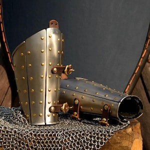 Medieval Steel Arm Bracers: Riveted Forearm Armor for LARP/Reenactment