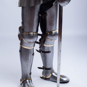 Handcrafted 18-Gauge Steel Full Leg Armor: Medieval Knight LARP Cosplay
