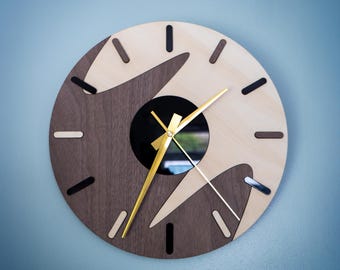 Casso - Modern & stylish wooden wall clock with gold hands silent quartz mechanism
