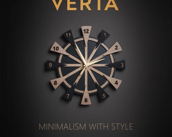 Verta - Modern Wall Clock, Walnut & Piano Black Acrylic, Silent Quartz