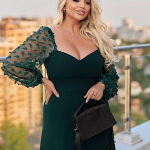 Emerald Green Lace Sleeve Gown: Plus Size Formal Dress