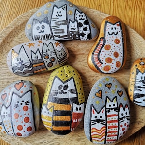 Cat stones acrylic stone pictures painted stones lucky charm decorative stones gift idea