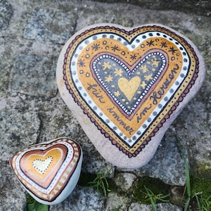 Heart mourning stones, love stones, acrylic painted stones, lucky charms, decorative stones, gift idea, gravestone, memory, urn grave