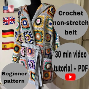 Crochet Belt Pattern With Video Tutorial PDF, Easy Non Stretch Waist Belt Pattern For Cardigans Coats Robes , English Spanish German