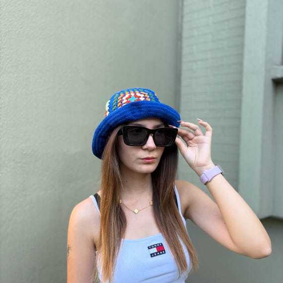 Stylish Blue Crochet Hat with Sunglasses MELLOW Wavy Brim Hat ??‍♀️? Color: Scuba ?????  main image 3