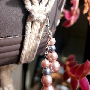 Pink and Grey Faux Pearl Dangle Earrings