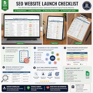 Website Launch Checklist for Agencies – Editable Google Sheet + PDF | Search Engine Optimisation Audit Planner, Technical SEO SOP Template