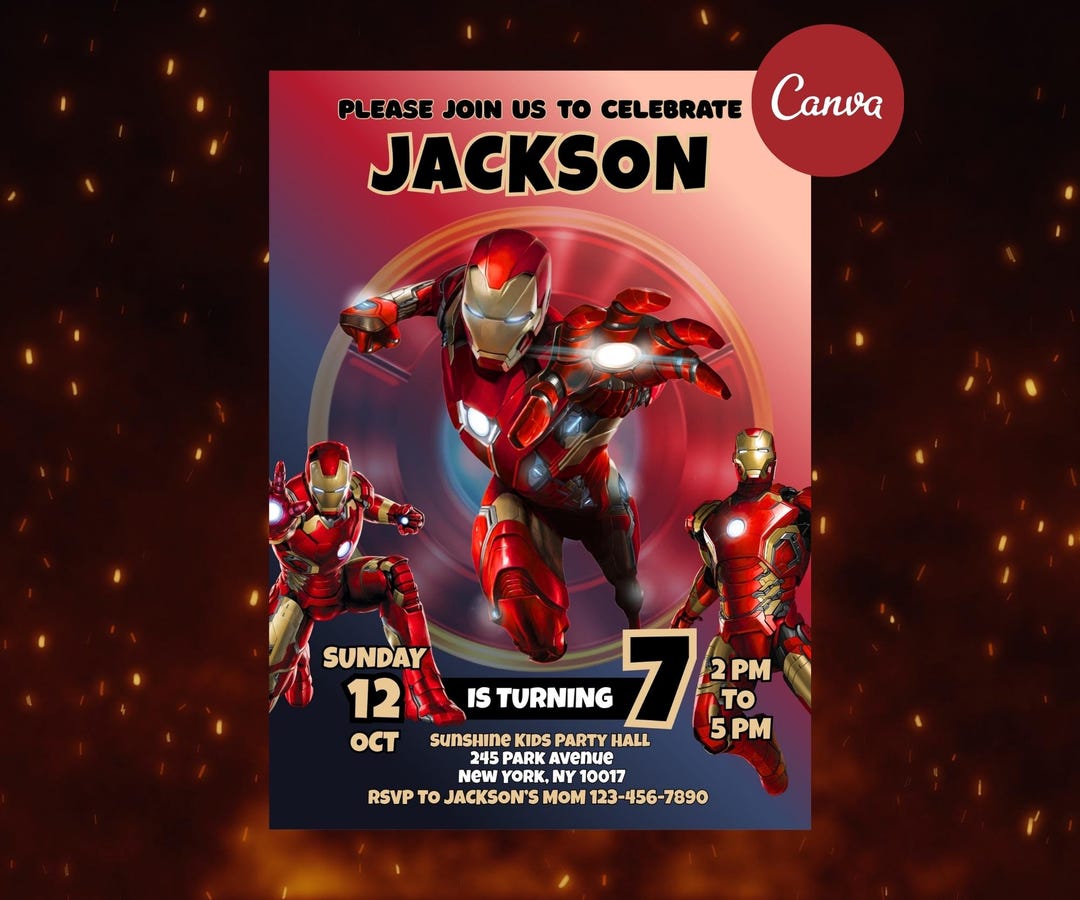 Iron Man Birthday Invitation | Superhero Party Invite | Editable Kids ...