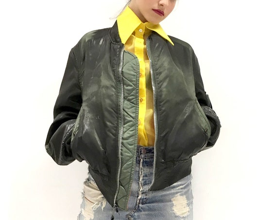 Bomber Jacket Hand Painted LOLA DARLING Rubber Effect Recovered from Vintage 1980 Reversible Orange Side Oversize Woman Unisex Unique Piece