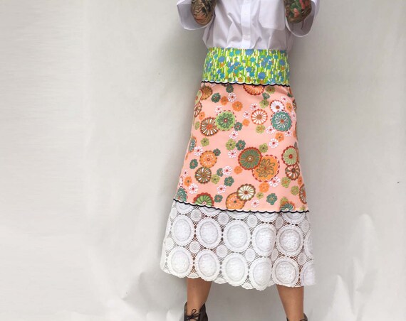 Statement Colored Lola Darling Skirt Limited Edition Vintage Inventory 60s Fabric Patchwork +Fringe ORDER/buy YOUR SIZE Unique Italian Style