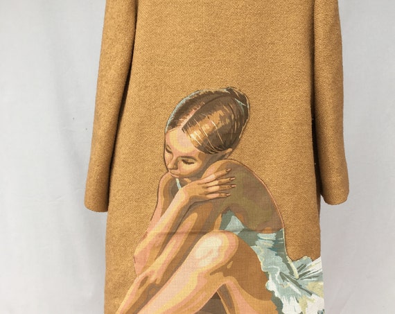 Canvas Orange 60s Coat LOLA DARLING with Embroidery Dancers Printed Canvas // BUY a Work in Progress and Save Money! //Unique Item Handmade
