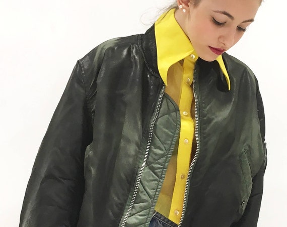 Hand Painted Original Bomber LOLA DARLING Jacket Laminate Effect Recovered from Vintage 1980 Reversible in Orange Side Unisex Unique
