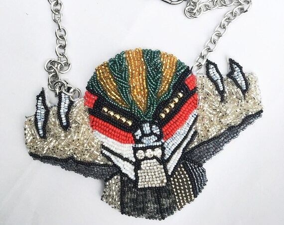 80s Cartoons Necklace "Jeeg Robot" Exclusive DAW / LOLA DARLING Hand Embroidery Bijoux Statement Necklace Jewelry Made in Italy Single Piece