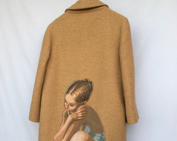 Dancer Embroidery Juta Canvas 60s LOLA DARLING orange Coat Printed French Canvas on Inventory Vintage Jacket Printed inner Lining Unique