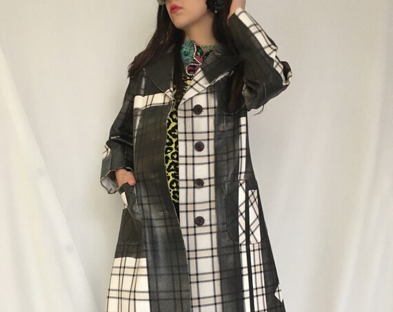 Hand Painted Prince of Wales Coat LOLA DARLING Leather Effect Unique Cotton Jacket Wearableart Cruise 19 Made in Italy Recovered Clothing