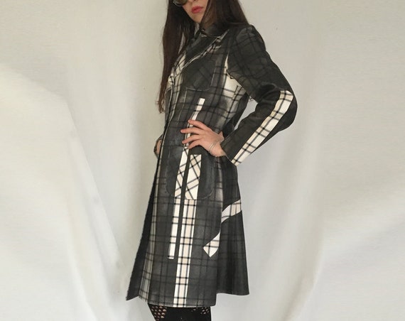 Hand Painted Prince of Wales Coat LOLA DARLING Leather Effect Unique Cotton Jacket Wearableart Cruise 19 Made in Italy Recovered Clothing