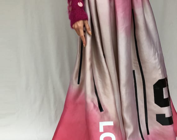 Pink/Beige Long Dress with Train LOLA DARLING Silk Satin Organza Gradient Color Hand Painted Love Lola Stripes Print Sartorial Wedding Party