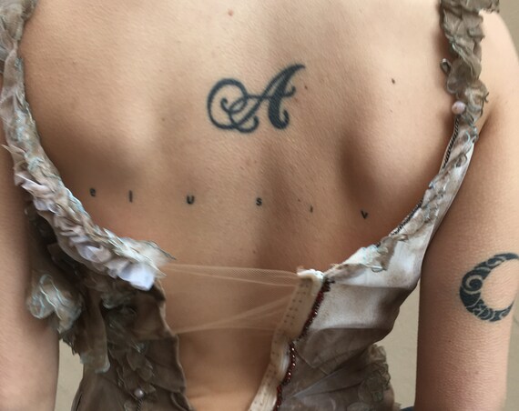 Faded Brown Back low-cut Long Dress LOLA DARLING Chiffon Hand Painted Embroidery Chains and Corals Naked back Bridal Unique Made in Italy