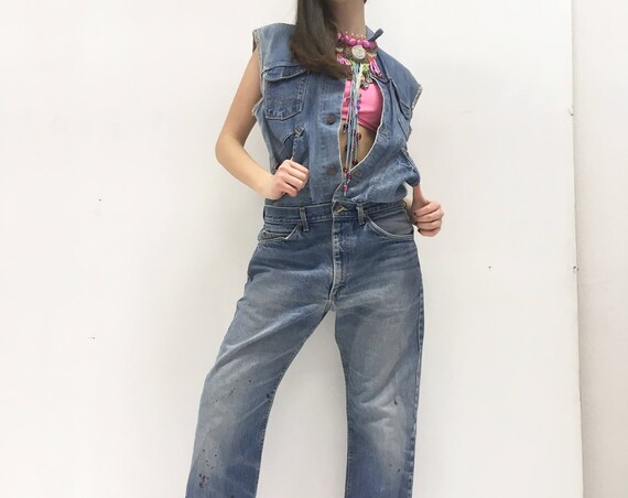 Denim Jumpsuit LOLA DARLING Jeans Recycled Overall Vintage Lee Jeans + Wrangler Jacket Authentic Fading One-of-a-kind Recovery Handmade
