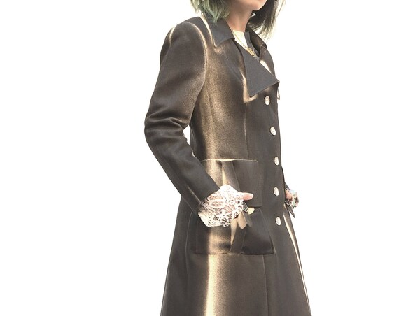 Shaded Hand Painting Unique Light Wool Trench Coat LOLA DARLING Wearable Art Clothing Unique Made in Italy from Selected Inventory Vintage