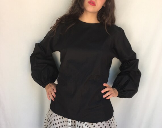 Black LOLA DARLING Cotton Blouse with Long Sleeves Lightly Stretch Fabric Large Drop-shaped Opening in the Back with Laces Also in White