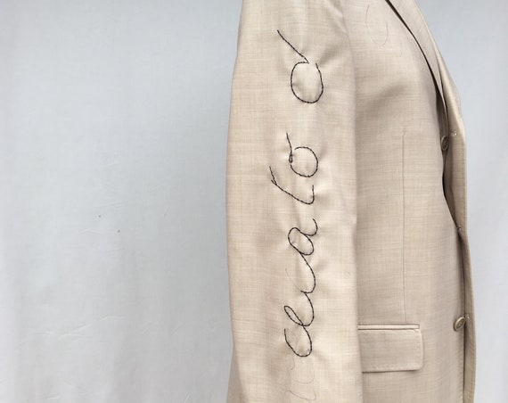 Embroidered Beige Canvas LOLA DARLING Blazer Test Italian Lirics Embroidery // BUY a Work in Progress and Save Money! //Unique Item Handmade