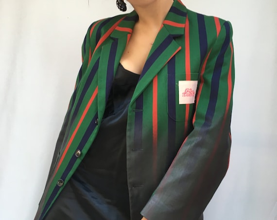 Cotton Hand Painted Women Striped Jacket Stripes LOLA DARLING from Original College Blazer Laminate Effect Unique Sustainable Italy Fashion