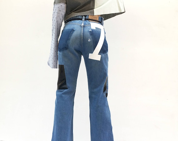 Printed Boot-Cut Levi's Jeans High-Waisted LOLA DARLING Original Selected Vintage Recovered Print 7 and Stripes Denim Zip Regular Fit Unique