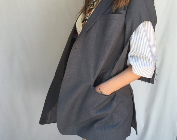 Short Sleeve LOLA DARLING Blazer Gray Jacket Raw-cut edges with trimmings Hand Finishing Unisex Clothing Limited Edition Hand Made in Italy