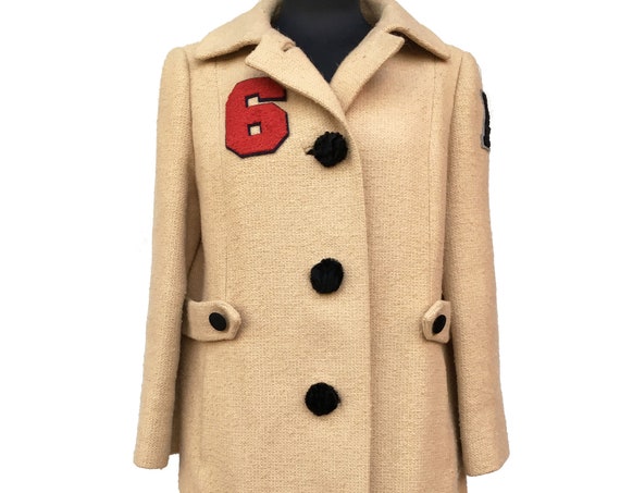 Straw Yellow College Coat LOLA DARLING from 60s Vintage Inventory Juta Fabric faux fur buttons Unique Haute Contemporary Embroidered Couture