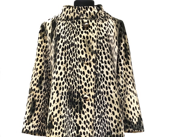 Faux Fur Velvet Leopard Print Coat LOLA DARLING Animalier Black Spotted Hand Painted Jacket Metal Studs Unique Sustainable from Vintage