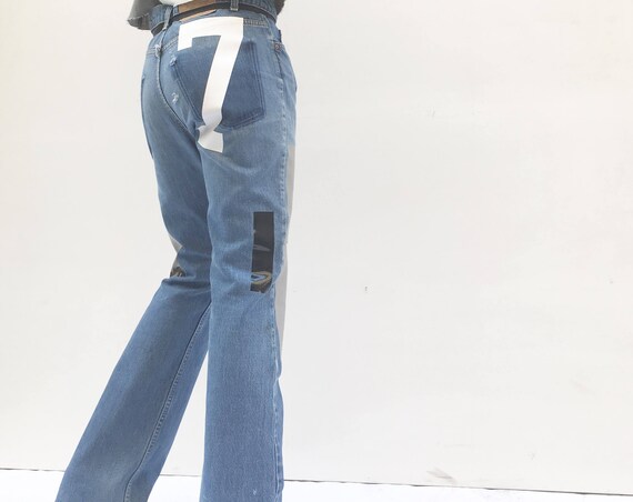 Design Boot-Cut Levi's Jeans High-Waisted LOLA DARLING Original Selected Vintage Recovered Print 7 and Stripes Denim Zip Regular Fit Unique