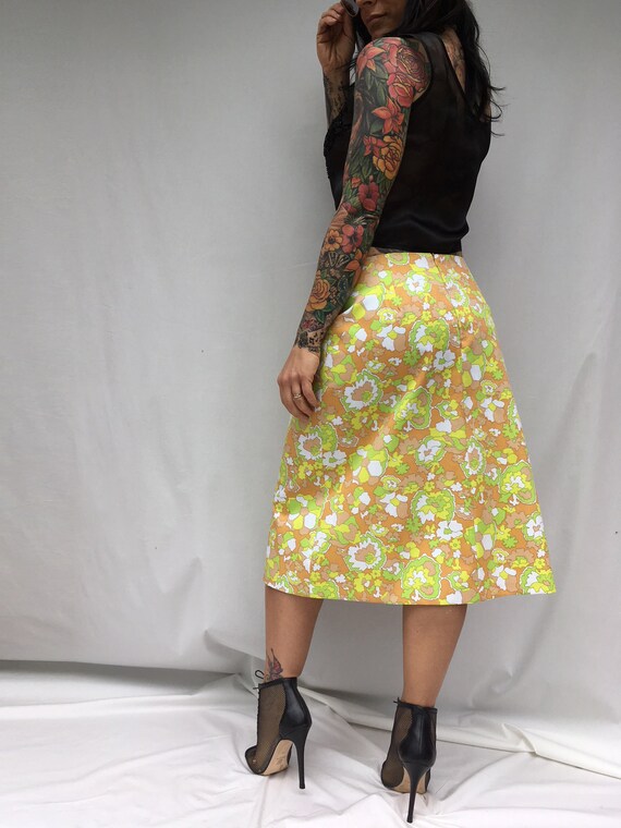 Neon Lime Skirt LOLA DARLING Green Yellow Neon floral fabric Colored Flowers Printed Skirt A Style Cotton Fabric Unique Italian Hand made