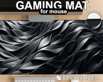 Abstract Dark Wave Desk Mat: Sculptural Modern Gaming Mouse Pad XXL