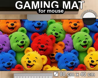 Rainbow Teddy Bear Gaming Mouse Mat: Playful Plush Desk Decor