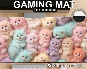 Pastel Kitten Desk Mat, Kawaii Cat Workspace Decor, Gaming Mouse Pad