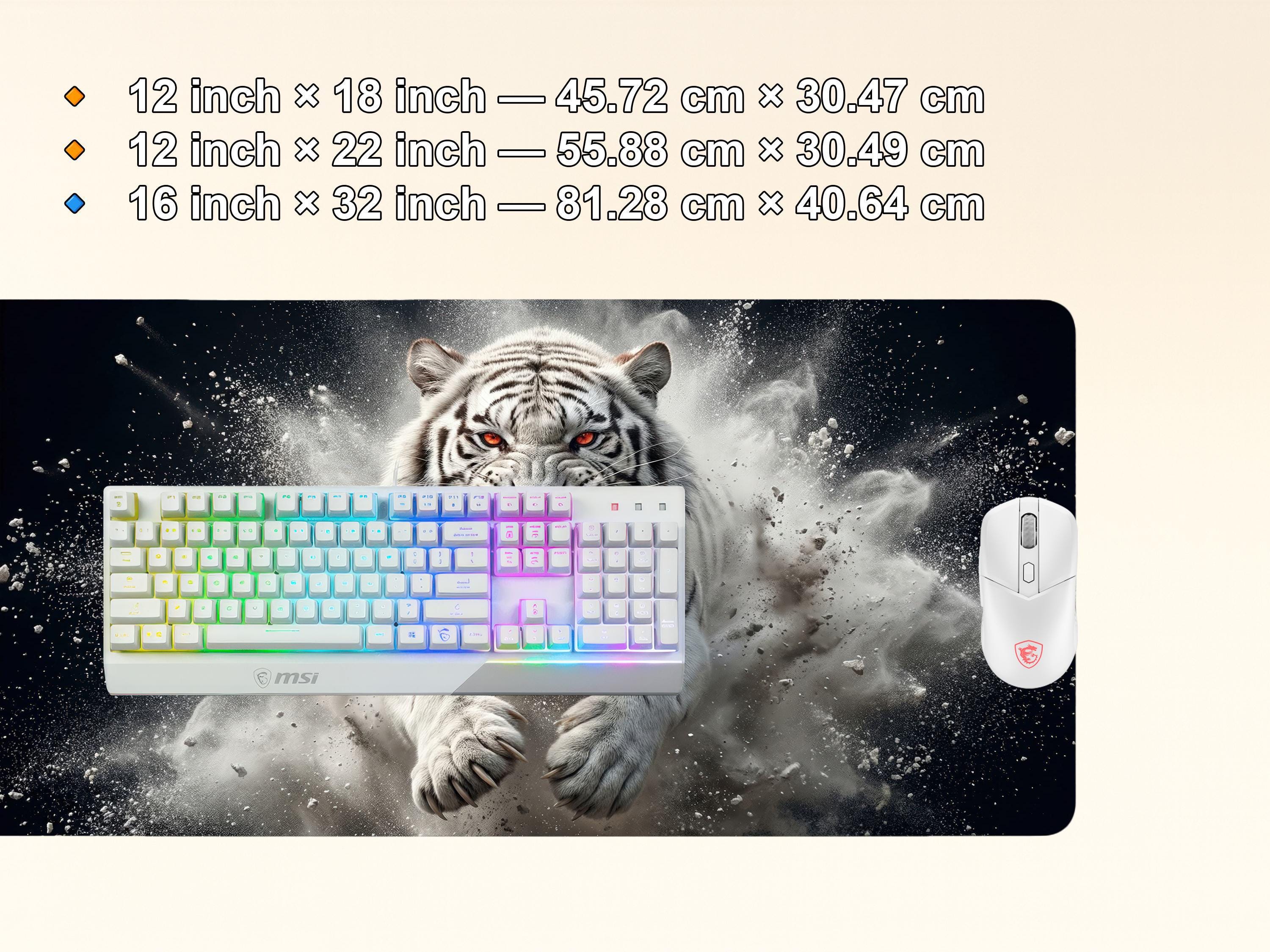 Computer Mat Tiger White Tiger Desk Mat: Roaring Feline Gaming Mouse Pad, Dark Wildlife ...