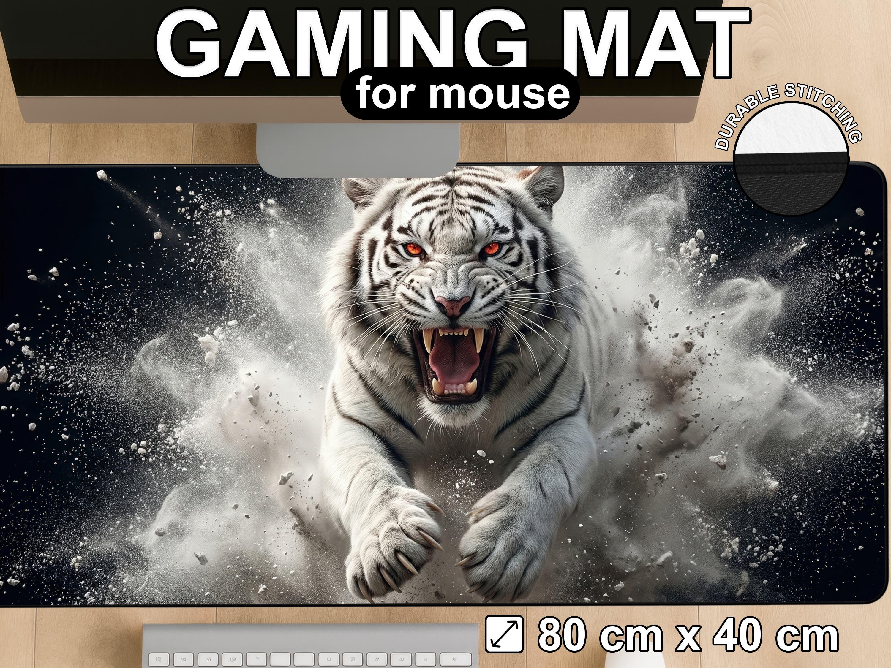 Computer Mat Tiger White Tiger Desk Mat: Roaring Feline Gaming Mouse Pad, Dark Wildlife ...
