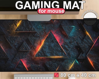 Geometric Neon Triangle Desk Mat | XXL Gaming Mouse Pad, Dark RGB Abstract