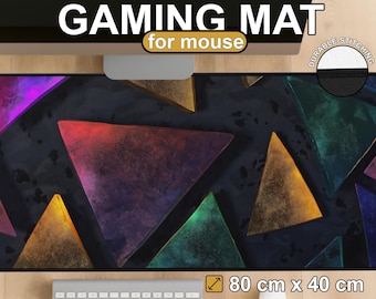 Abstract Geometric Triangles Desk Mat | XXL Gaming Mouse Pad, Dark Colorful Polygon Pattern