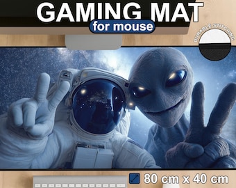 Astronaut and Alien Selfie Desk Mat | XXL Space Galaxy Gaming Mouse Pad