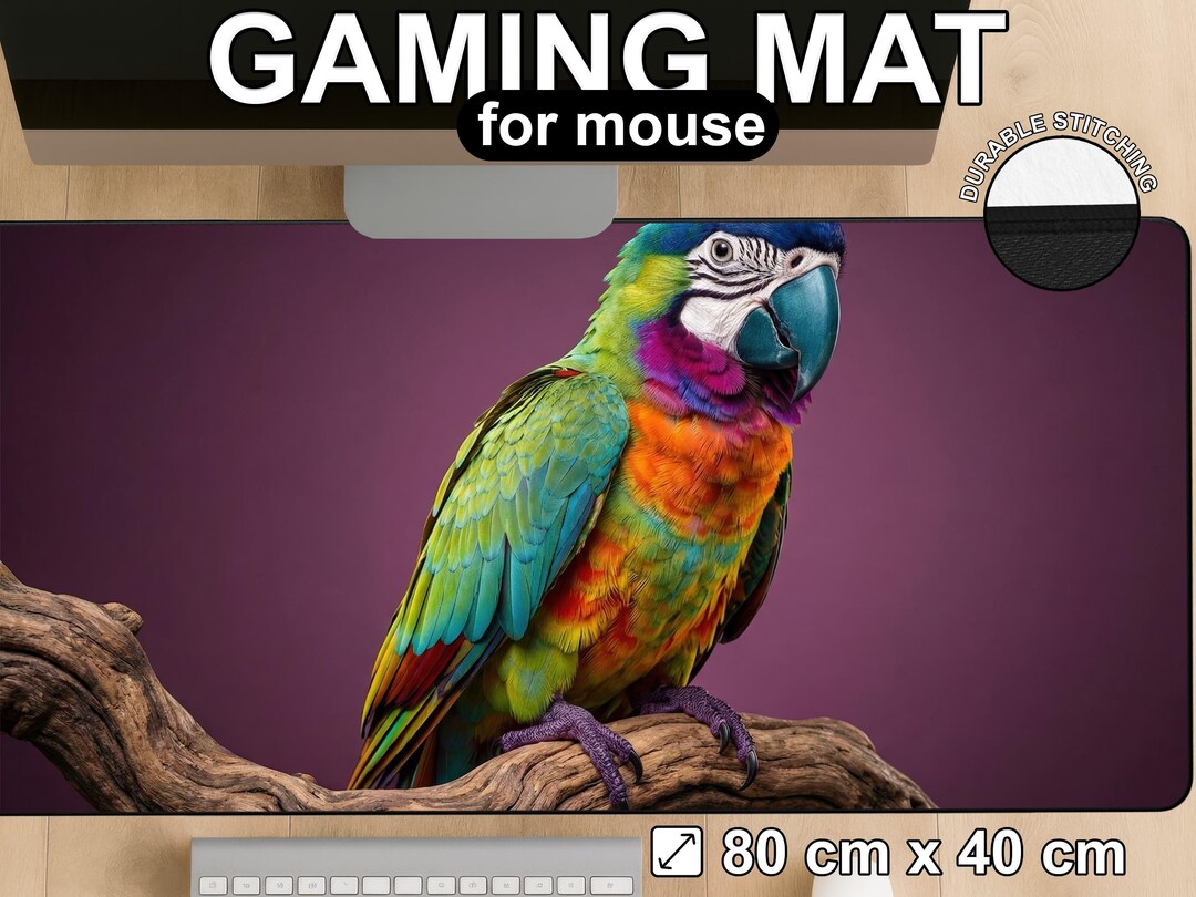 Parrot Computer Mouse Macaw Parrot Desk Mat, Tropical Bird Gaming Mouse Pad, Plum Workspace ...