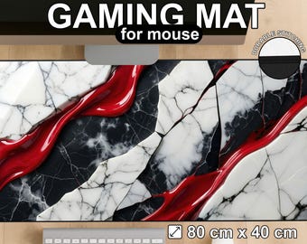 Red Marble Abstract Desk Mat: Luxe Modern Gaming Workspace Accessory XXL