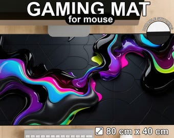 Abstract Neon Fluid Waves Gaming Desk Mat – Cyberpunk Glossy Workspace Accessory