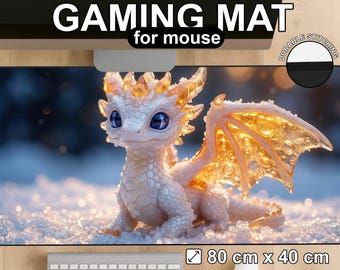 Winter Dragon Desk Mat: Glowing Hatchling Mouse Pad, Fantasy Gaming Setup Accessory