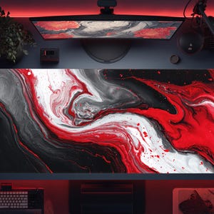 Red and Black XL Gaming Mouse Pad – Large Extended Desk Mat for Keyboard and Mouse, Abstract Fluid Effect Design for Gamer Setup