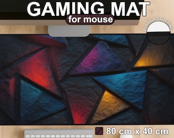 Geometric Triangle Abstract Desk Mat | XXL Gaming Mouse Pad, Dark Multicolor
